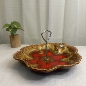 Vintage Japan Lava Glaze‎ Tidbit Tray Mid-Century Ceramic Serving Dish